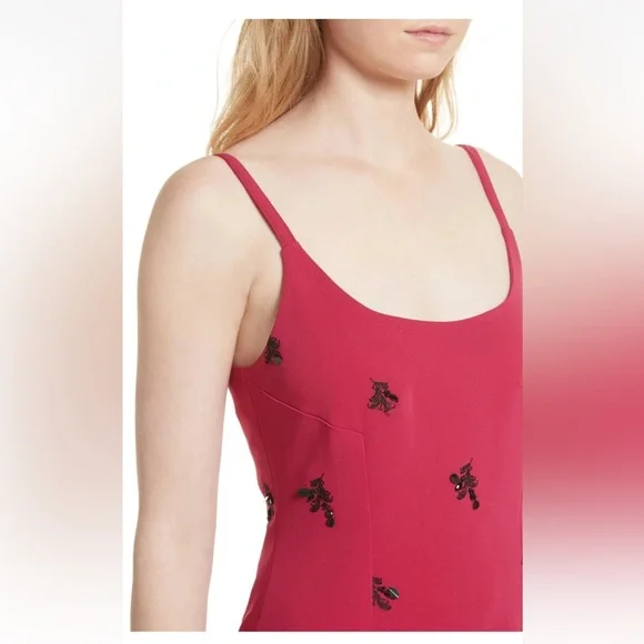 Cinq à Sept Cerise Pink Black Sequin Lace-Up Corset Mini Dress Size 10 - Picture 4 of 15